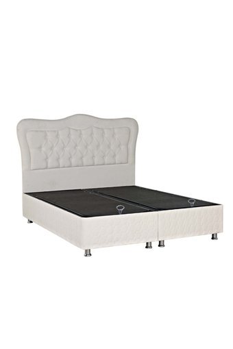 Turkuaz Solit 140 x 190 cm Ayrılabilen Başlıklı Çift Kişilik Sandıklı Baza Seti Beyaz