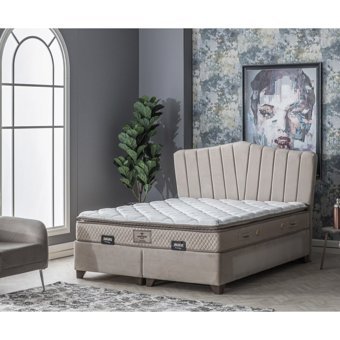 Weltew Home Kiev 160 x 200 cm Ayrılabilen Başlıklı Çift Kişilik Sandıklı Baza Seti Bej