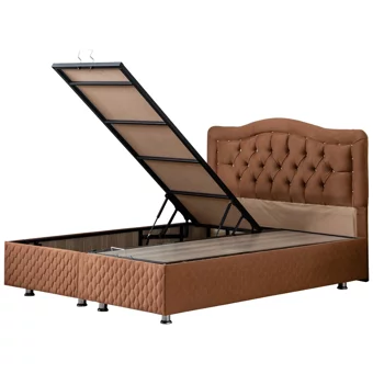 Setay Şah 200 x 160 cm Ayrılabilen Başlıklı Çift Kişilik Sandıklı Baza Seti Kahverengi