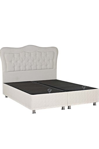 Turkuaz Solit 150 x 200 cm Ayrılabilen Başlıklı Çift Kişilik Sandıklı Baza Seti Beyaz