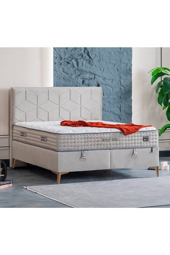 Weltew Yatak Energy Pluss 180 x 200 cm Başlıklı Çift Kişilik Sandıklı Baza Seti Gri