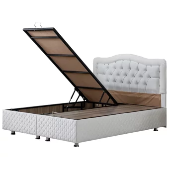 Setay Şah 200 x 160 cm Ayrılabilen Yataklı Başlıklı Çift Kişilik Sandıklı Baza Seti Beyaz