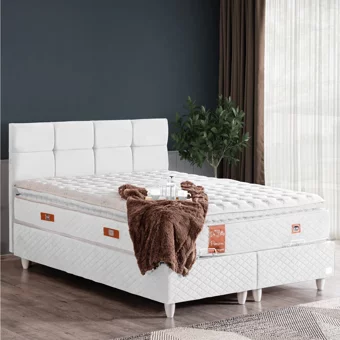 Cesur Gümüş 140 x 190 cm Ayrılabilen Yataklı Başlıklı Çift Kişilik Sandıklı Baza Seti Beyaz