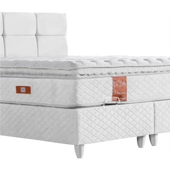 Cesur Gümüş 140 x 190 cm Ayrılabilen Yataklı Başlıklı Çift Kişilik Sandıklı Baza Seti Beyaz