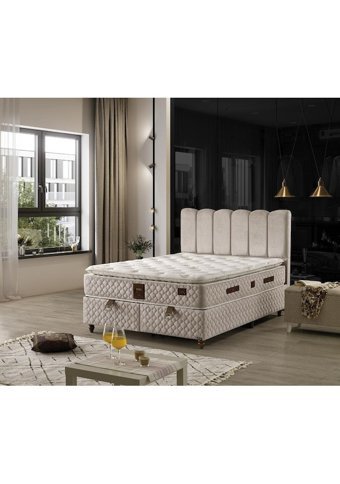 Mobilya Dükkanım Gold 180 x 200 cm Başlıklı Çift Kişilik Sandıklı Baza Seti Beyaz