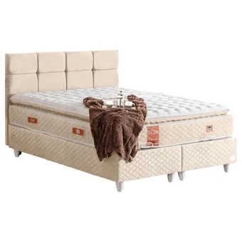 Cesur Gümüş 150 x 200 cm Ayrılabilen Yataklı Başlıklı Çift Kişilik Sandıklı Baza Seti Krem