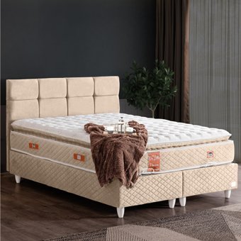 Cesur Gümüş 150 x 200 cm Ayrılabilen Yataklı Başlıklı Çift Kişilik Sandıklı Baza Seti Krem