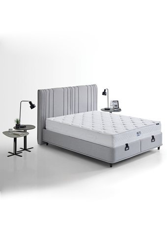Yataş Liven 180 x 200 cm Yataklı Başlıklı Çift Kişilik Sandıklı Baza Seti Açık Gri