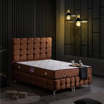Setay Duke Lüx 160 x 200 cm Ayrılabilen Yataklı Başlıklı Çift Kişilik Sandıklı Baza Seti Açık Kahverengi