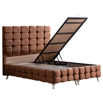 Setay Duke Lüx 160 x 200 cm Ayrılabilen Yataklı Başlıklı Çift Kişilik Sandıklı Baza Seti Açık Kahverengi