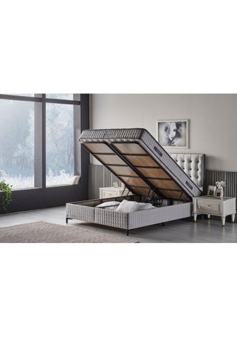 Md Rönesans 150 x 200 cm Ayrılabilen Başlıklı Çift Kişilik Sandıklı Baza Seti Beyaz