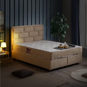 Setay Diego 150 x 200 cm Ayrılabilen Yataklı Başlıklı Çift Kişilik Sandıklı Baza Seti Bej