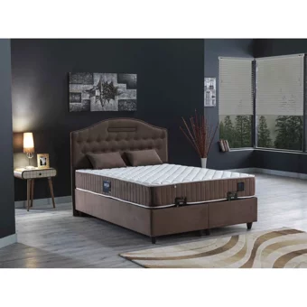 İpek Mobilya Nima 150 x 200 cm Başlıklı Çift Kişilik Sandıklı Baza Seti Sütlü Kahve