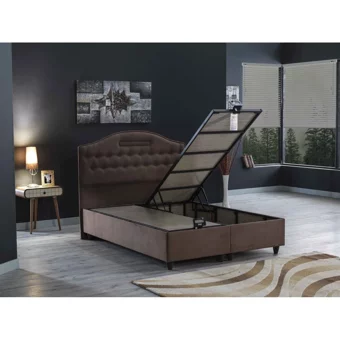 İpek Mobilya Nima 150 x 200 cm Başlıklı Çift Kişilik Sandıklı Baza Seti Sütlü Kahve