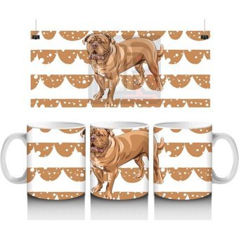 Desenli Arka Planda Realistik Ingiliz Bulldog Illüstrasyonu - Baskılı Kahve Kupası - Renkli