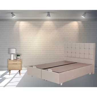 Berksan Uyku Dünyası 140 x 200 cm Başlıklı Çift Kişilik Sandıklı Baza Seti Krem