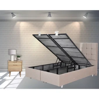 Berksan Uyku Dünyası 140 x 200 cm Başlıklı Çift Kişilik Sandıklı Baza Seti Krem