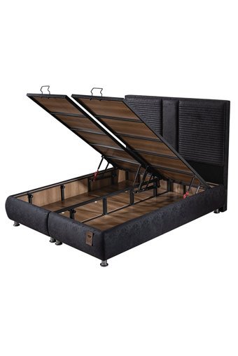Weltew Home Yakamoz 150 x 200 cm Ayrılabilen Başlıklı Çift Kişilik Sandıklı Baza Seti Siyah