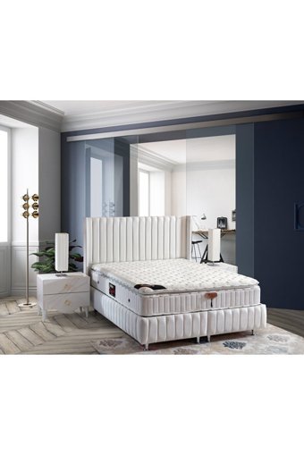 Bora Yatak Prestij 100 x 200 cm Ayrılabilen Yataklı Başlıklı Çift Kişilik Sandıklı Baza Seti Beyaz