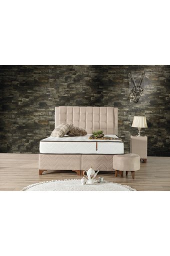 Hammak Home Bamboo 150 x 200 cm Ayrılabilen Yataklı Başlıklı Çift Kişilik Sandıklı Baza Seti Bej