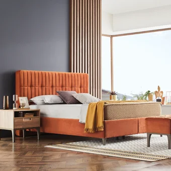 Enza Home Sona 150 x 200 cm Ayrılabilen Başlıklı Çift Kişilik Sandıklı Baza Seti Turuncu