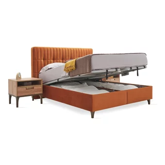 Enza Home Sona 150 x 200 cm Ayrılabilen Başlıklı Çift Kişilik Sandıklı Baza Seti Turuncu