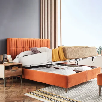 Enza Home Sona 150 x 200 cm Ayrılabilen Başlıklı Çift Kişilik Sandıklı Baza Seti Turuncu