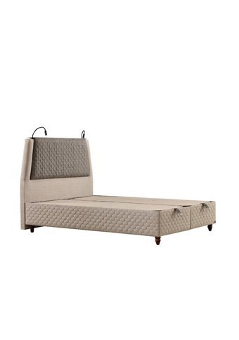 Mobilya Dükkanım Eynur 140 x 200 cm Başlıklı Çift Kişilik Sandıklı Baza Seti Krem