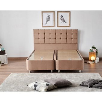 Niron Yatak Latte 150 x 200 cm Ayrılabilen Yataklı Başlıklı Çift Kişilik Sandıklı Baza Seti Kahverengi