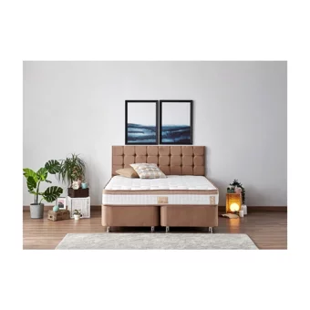 Niron Yatak Latte 150 x 200 cm Ayrılabilen Yataklı Başlıklı Çift Kişilik Sandıklı Baza Seti Kahverengi