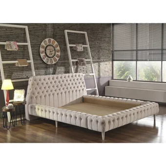 Niva Baza Chester 150 x 200 cm Başlıklı Çift Kişilik Baza Seti Krem
