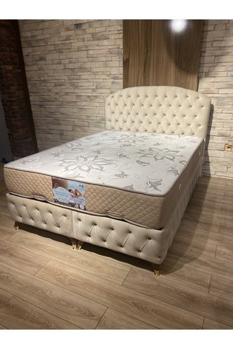Canpolat Pazarlama Roma 140 x 190 cm Ayrılabilen Başlıklı Çift Kişilik Sandıklı Baza Seti Krem
