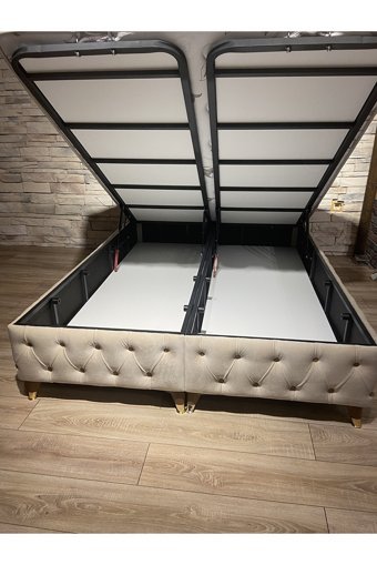 Canpolat Pazarlama Roma 140 x 190 cm Ayrılabilen Başlıklı Çift Kişilik Sandıklı Baza Seti Krem