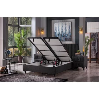Tutku Yatak Floransa 150 x 200 cm Ayrılabilen Başlıksız Çift Kişilik Sandıklı Baza Antrasit