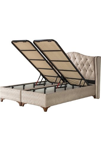 Hammak Home Saltanat 180 x 200 cm Ayrılabilen Başlıklı Çift Kişilik Sandıklı Baza Seti Bej