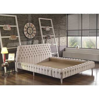 Niva Baza Chester 200 x 200 cm Başlıklı Çift Kişilik Baza Seti Krem