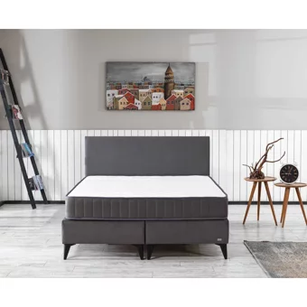 İpek Mobilya Ecostil 140 x 190 cm Yataklı Başlıklı Çift Kişilik Baza Seti Gri