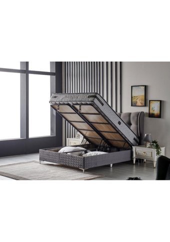 Md Viscomfort 140 x 200 cm Ayrılabilen Başlıklı Çift Kişilik Sandıklı Baza Seti Gri