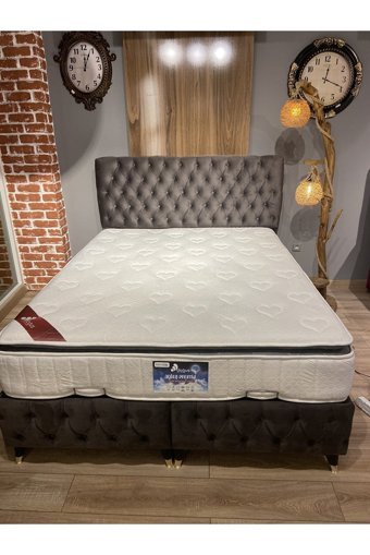 Canpolat Pazarlama Prestij 150 x 200 cm Ayrılabilen Başlıklı Çift Kişilik Sandıklı Baza Seti Antrasit