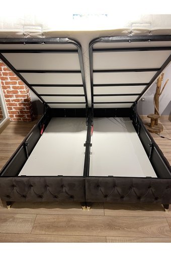 Canpolat Pazarlama Prestij 150 x 200 cm Ayrılabilen Başlıklı Çift Kişilik Sandıklı Baza Seti Antrasit