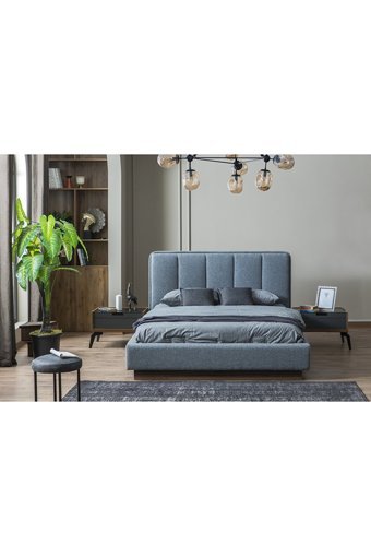 Decomo Home Zett 160 x 200 cm Yataklı Başlıklı Çift Kişilik Sandıklı Baza Seti Mavi