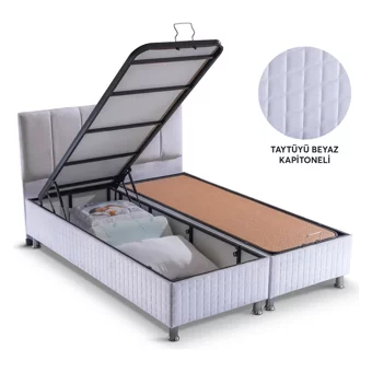 Alf Cyristal Plus 140 x 190 cm Ayrılabilen Başlıklı Çift Kişilik Sandıklı Baza Seti Beyaz