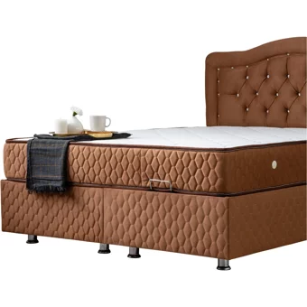 Setay Şah 200 x 160 cm Ayrılabilen Yataklı Başlıklı Çift Kişilik Sandıklı Baza Seti Açık Kahverengi