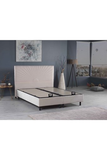Flora Beddıng Yoga 140 x 190 cm Ayrılabilen Yataklı Başlıklı Çift Kişilik Sandıklı Baza Seti Bej