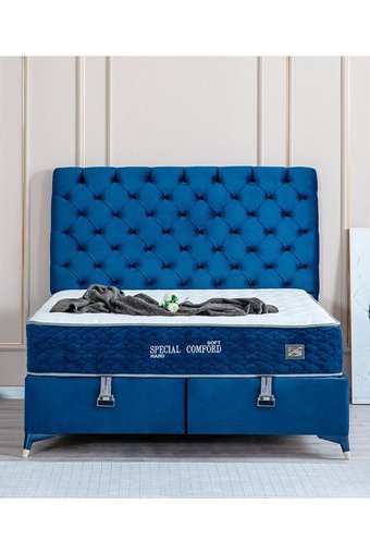Weltew Yatak Special Comford 180 x 200 cm Ayrılabilen Başlıklı Çift Kişilik Sandıklı Baza Seti Mavi