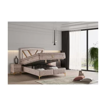 Mobilya Dükkanım Niobe 150 x 200 cm Ayrılabilen Yataklı Başlıklı Çift Kişilik Sandıklı Baza Seti Krem