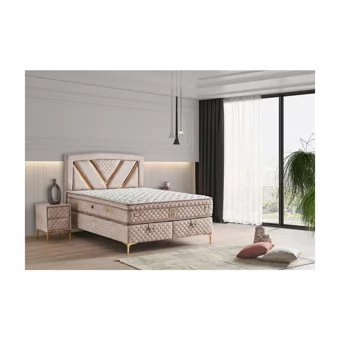 Mobilya Dükkanım Niobe 150 x 200 cm Ayrılabilen Yataklı Başlıklı Çift Kişilik Sandıklı Baza Seti Krem