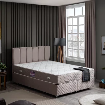 Setay Tetra 190 x 140 cm Ayrılabilen Yataklı Başlıklı Çift Kişilik Sandıklı Baza Seti Antrasit