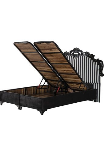 Hammak Home Retro 150 x 200 cm Ayrılabilen Başlıklı Çift Kişilik Sandıklı Baza Seti Siyah