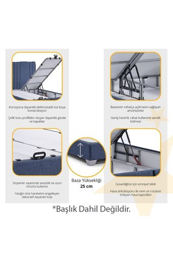 Armis Premium 150 x 200 cm Başlıksız Çift Kişilik Sandıklı Baza Beyaz
